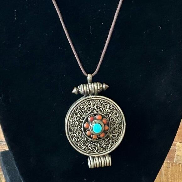 Vintage Tibetan Gau Prayer Box Amulet – Mixed Metal Pendant, Boho Tribal Jewelry - Picture 2 of 7